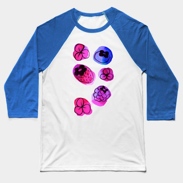 Berries and Flowers Watercolor Baseball T-Shirt by saradaboru